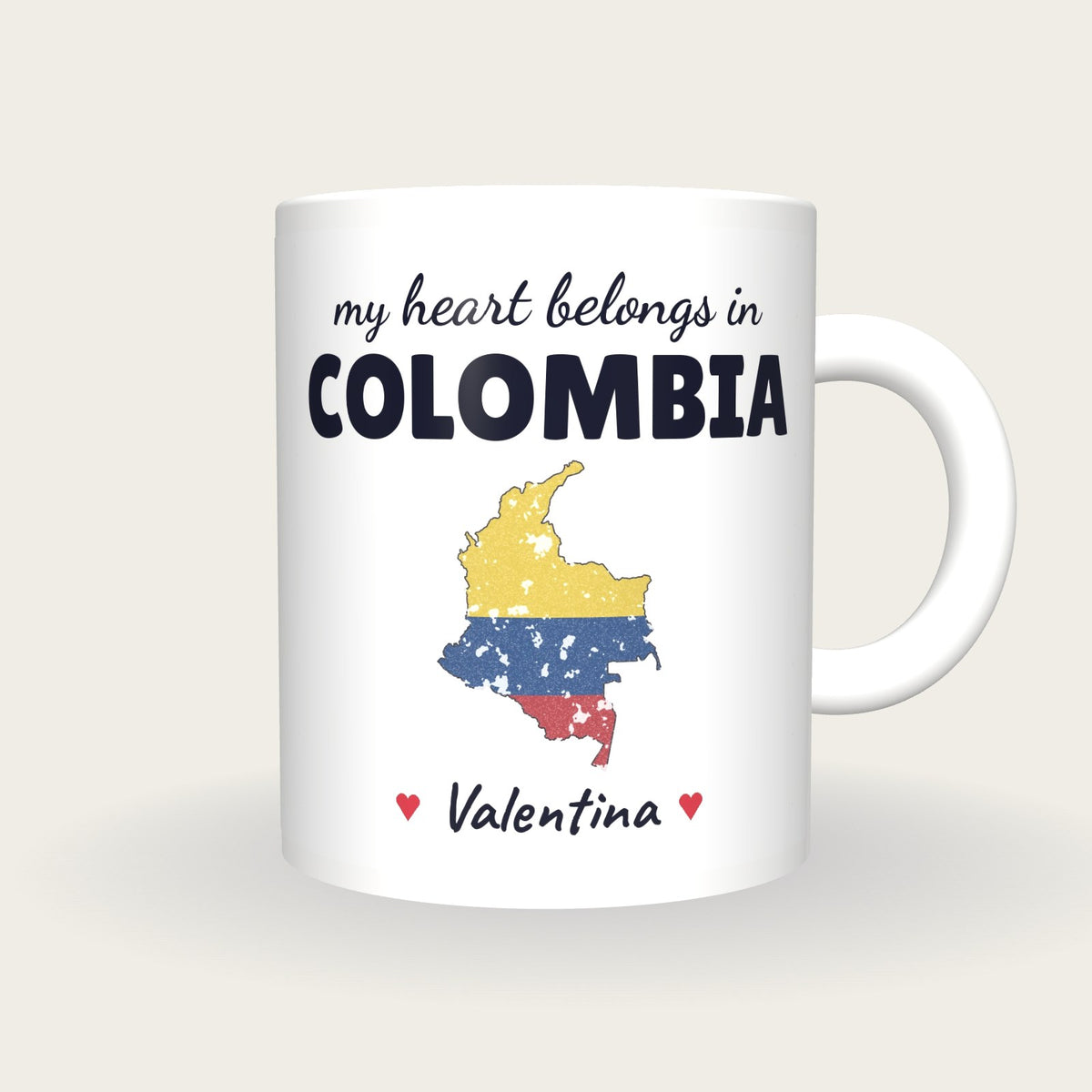Personalised Colombia Map Mug, My Heart Belongs In Colombia, front