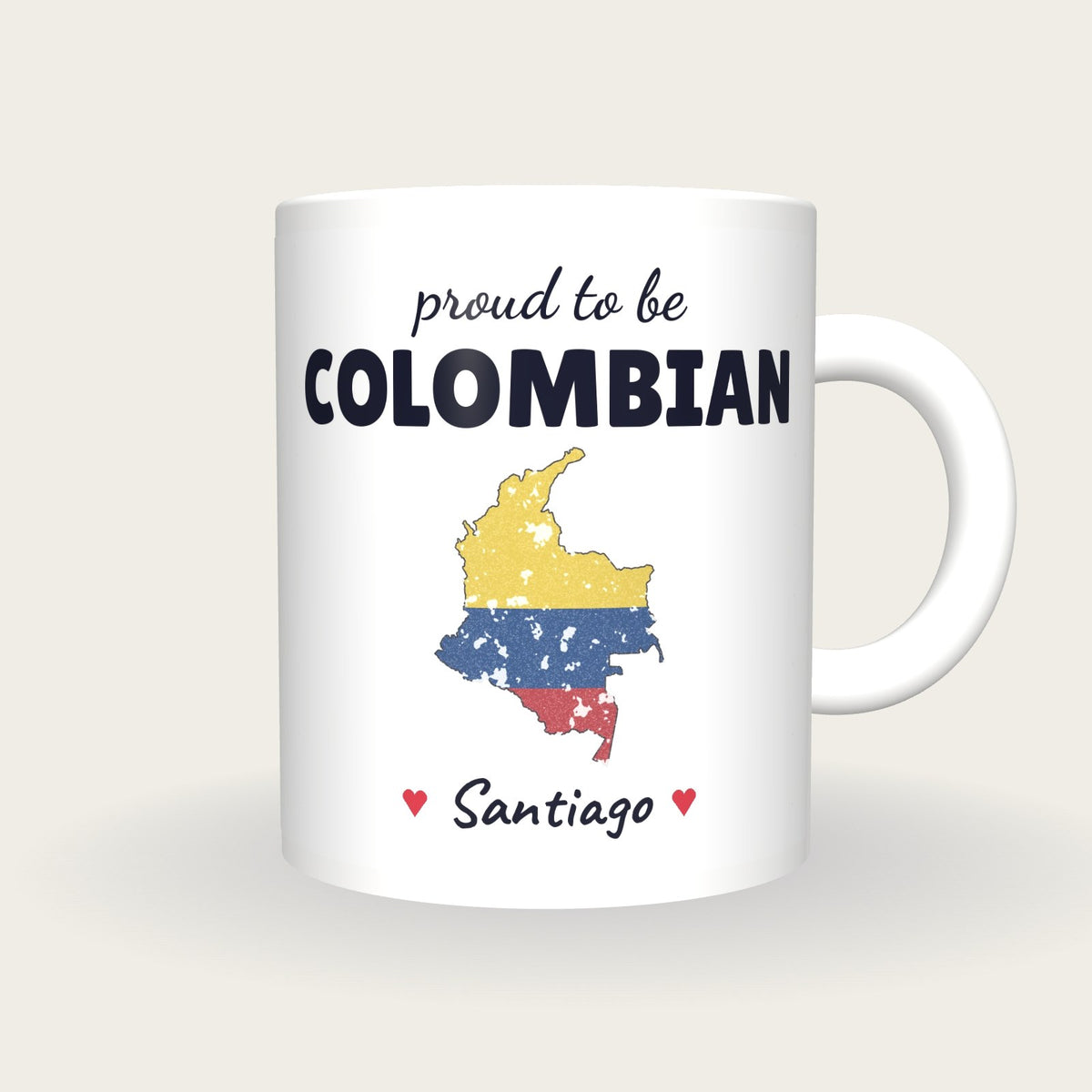 Personalised Colombia Map Mug, Proud To Be Colombian, front