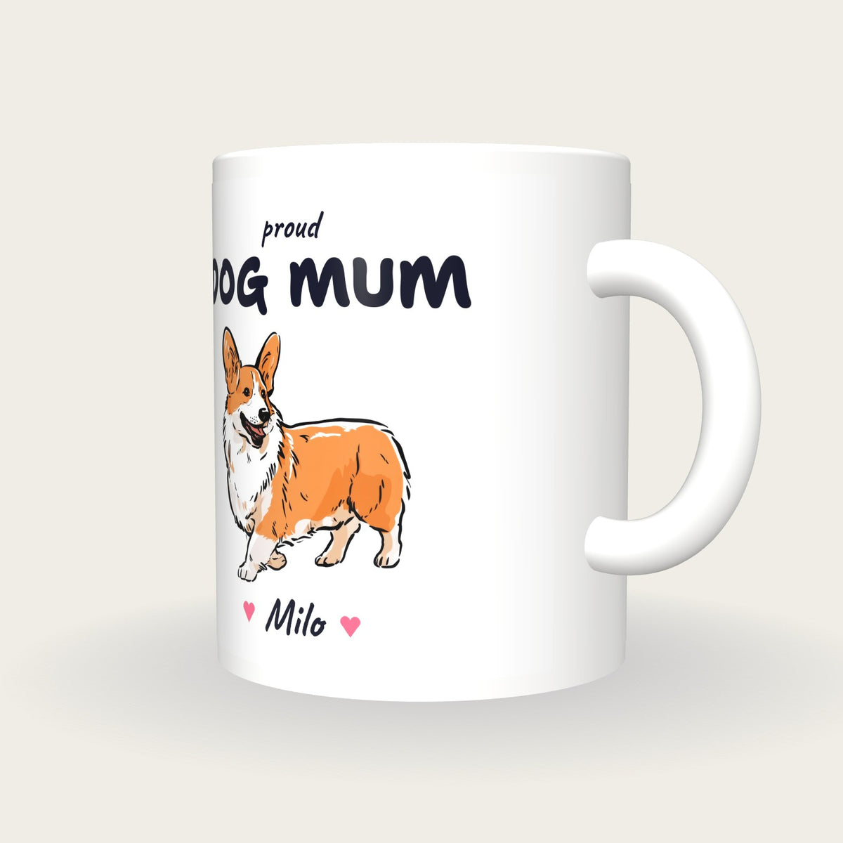 Personalised Corgi Dog Mum Mug, three-quarter view