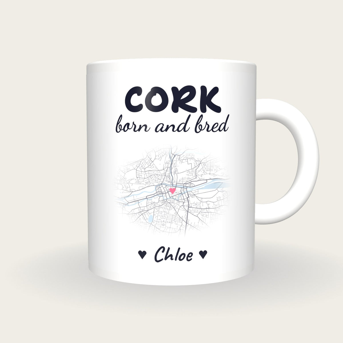 Personalised Cork Map Mug, Cork Born And Bred, front