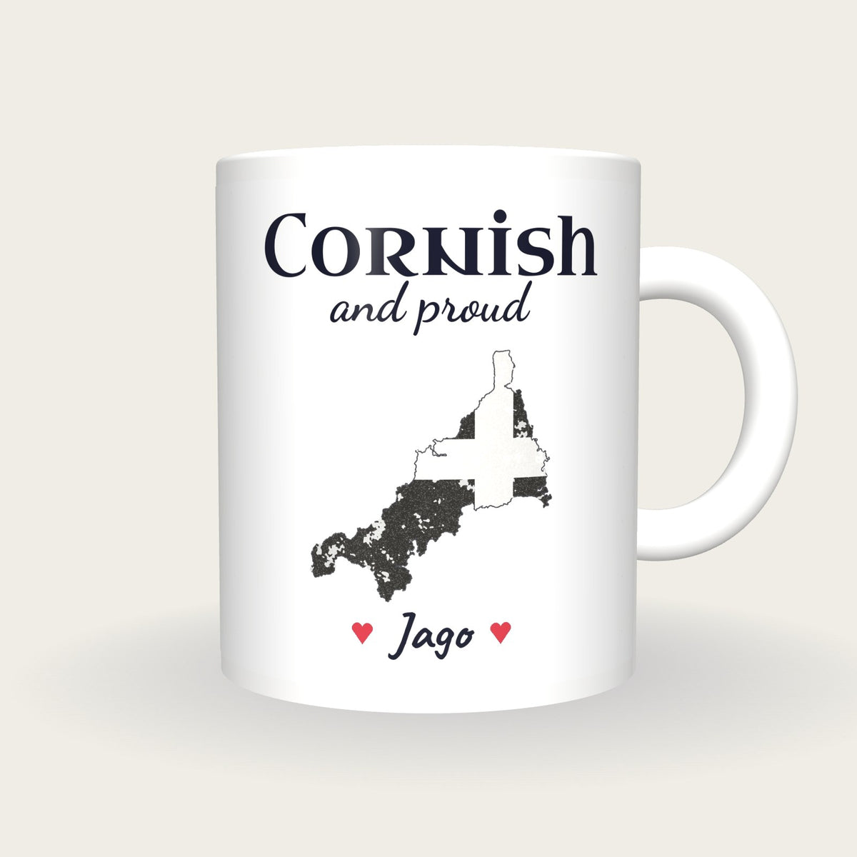 Personalised Cornwall Map Mug, Cornish And Proud, front
