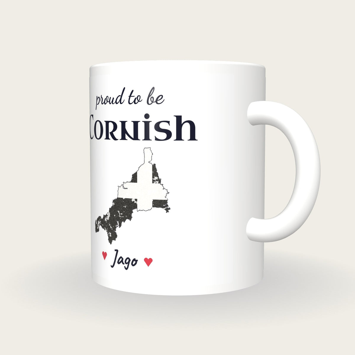 Personalised Cornwall Map Mug, Proud To Be Cornish, three-quarter view