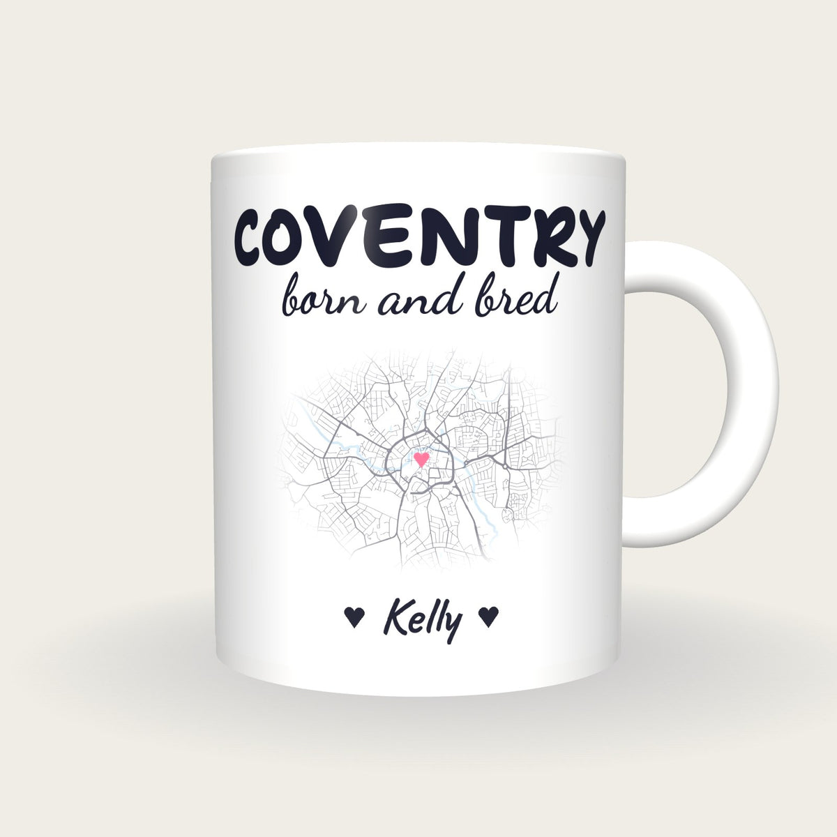 Personalised Coventry Map Mug, Coventry Born And Bred, front