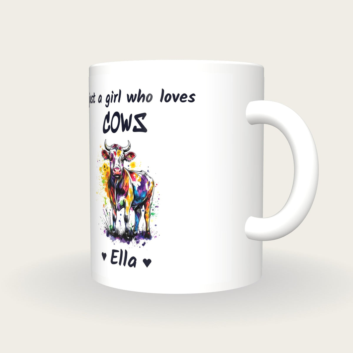 Personalised Cow Mug, Just A Girl Who Loves Cows, three-quarter view