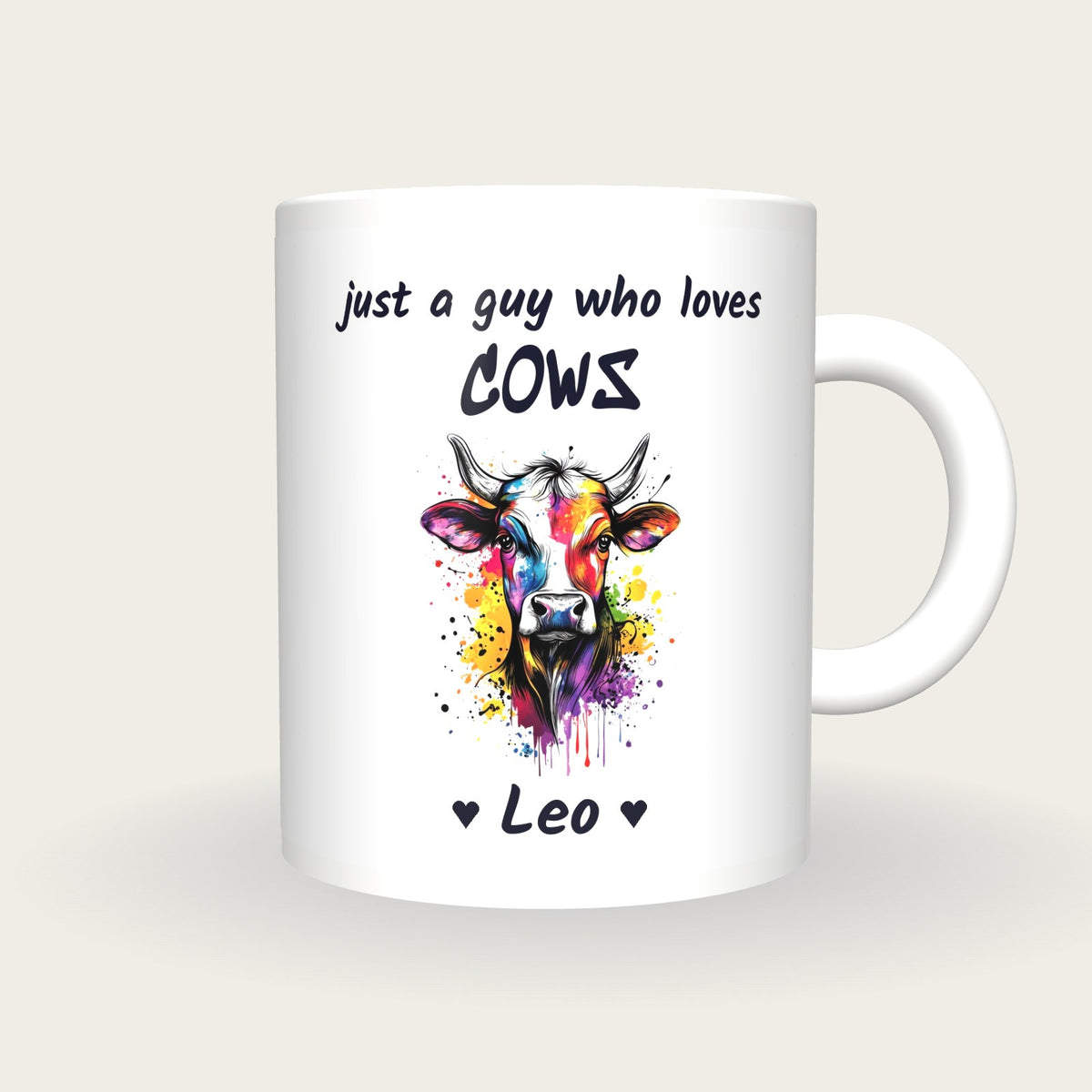 Personalised Cow Mug, Just A Guy Who Loves Cows, front
