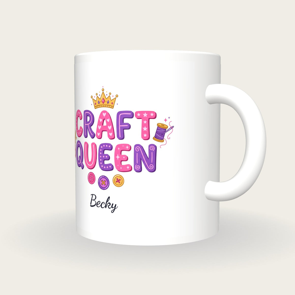 Personalised Craft Queen Mug, three-quarter view