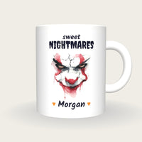 Personalised Creepy Clown Mug, Sweet Nightmares, front