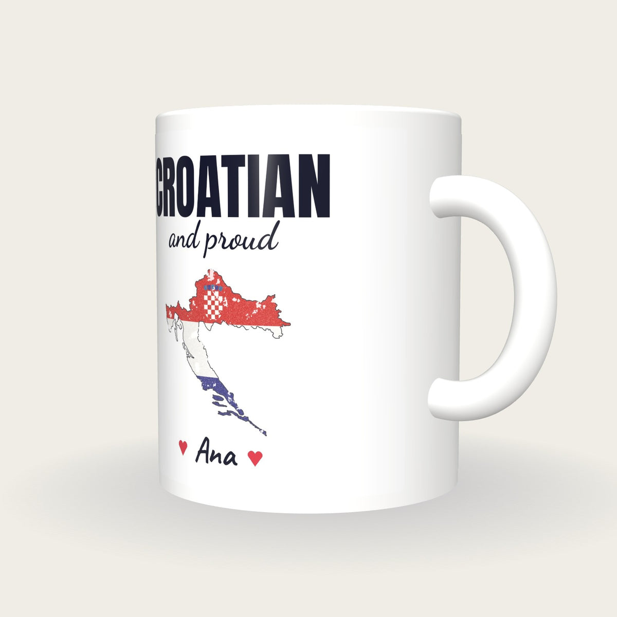 Personalised Croatia Map Mug, Croatian And Proud, three-quarter view