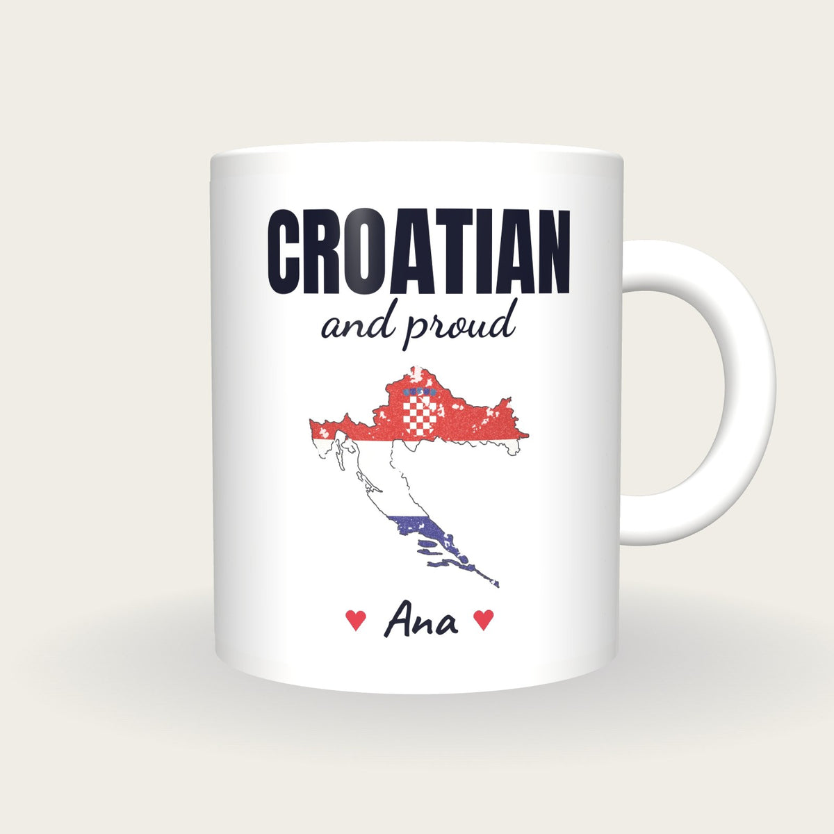Personalised Croatia Map Mug, Croatian And Proud, front