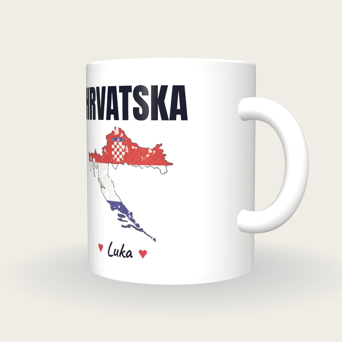 Personalised Croatia Map Mug, Hrvatska, three-quarter view