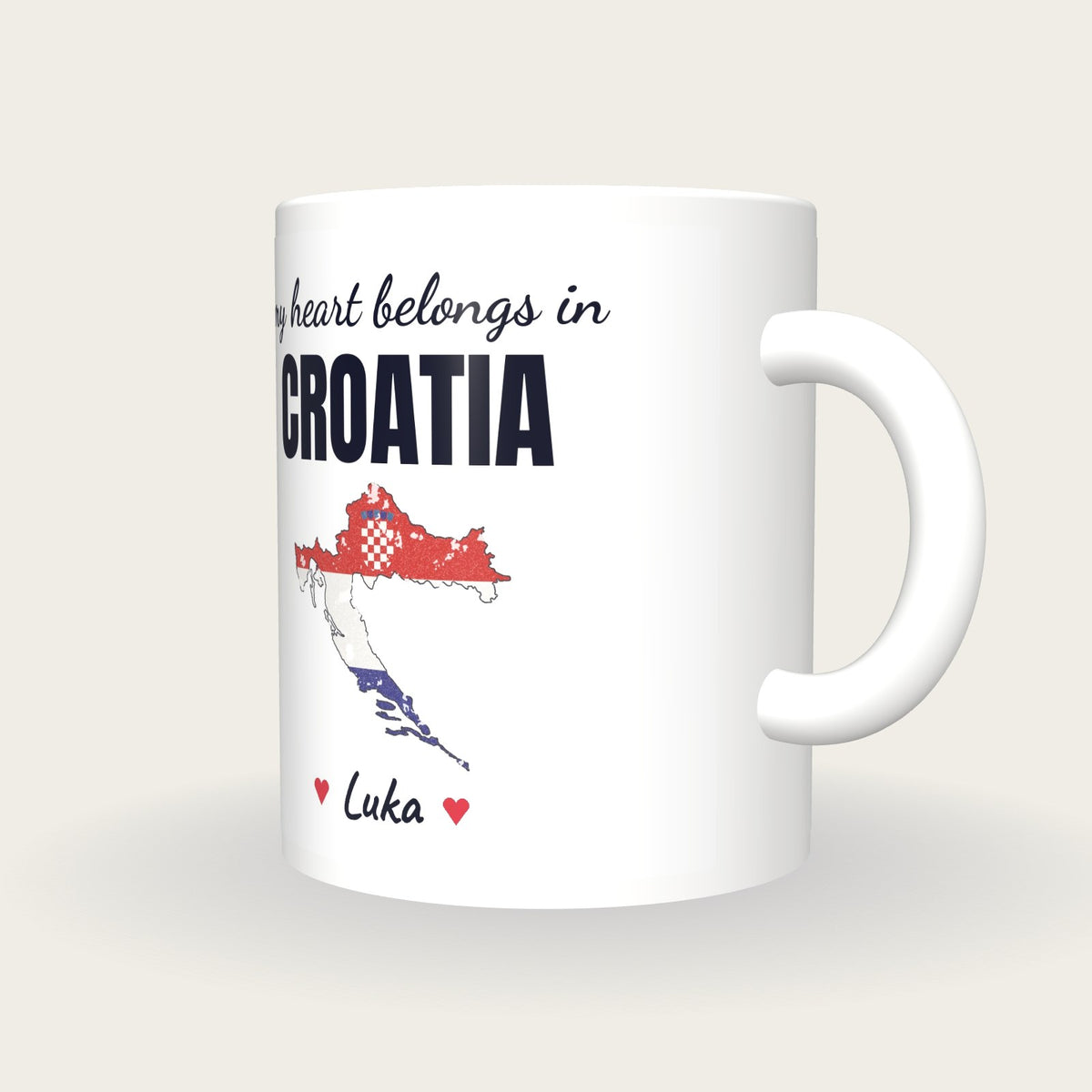 Personalised Croatia Map Mug, My Heart Belongs In Croatia, three-quarter view