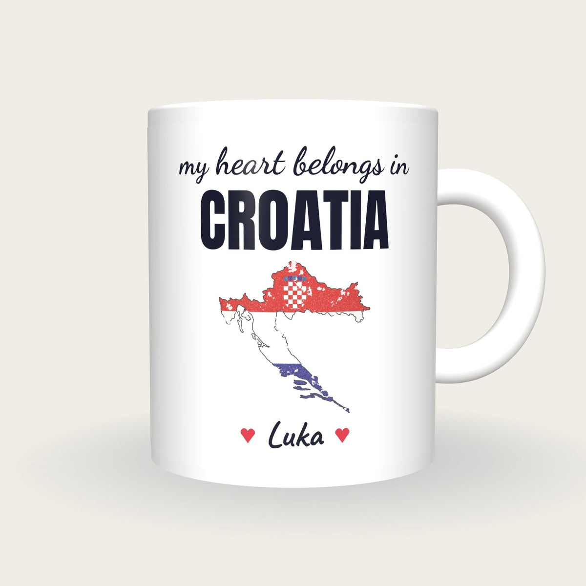 Personalised Croatia Map Mug, My Heart Belongs In Croatia, front