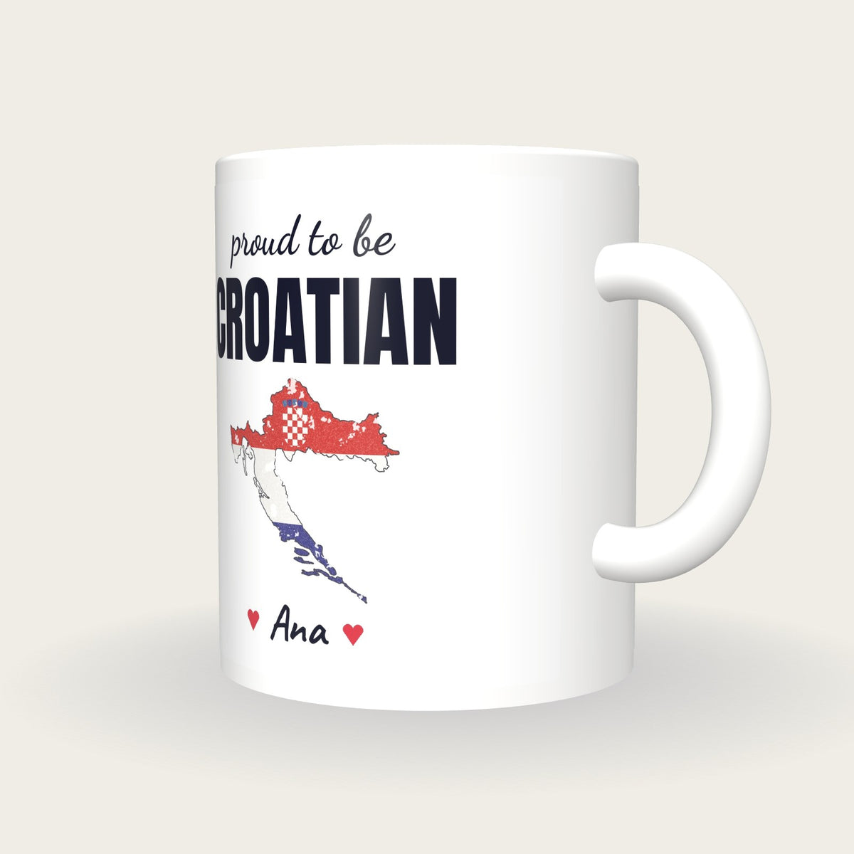 Personalised Croatia Map Mug, Proud To Be Croatian, three-quarter view