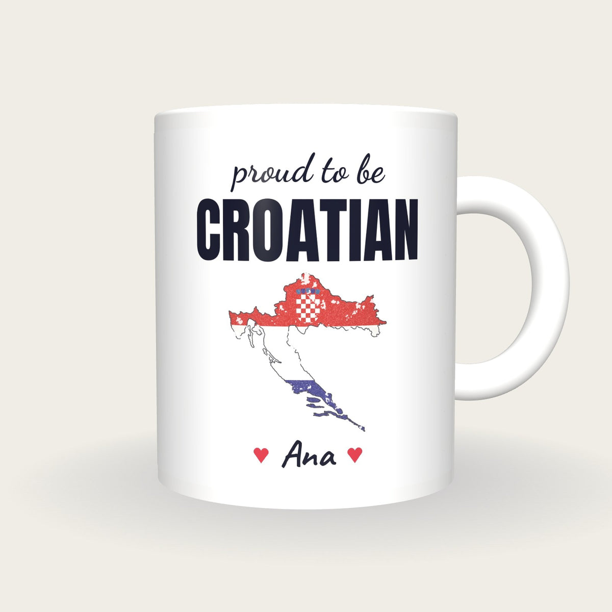 Personalised Croatia Map Mug, Proud To Be Croatian, front