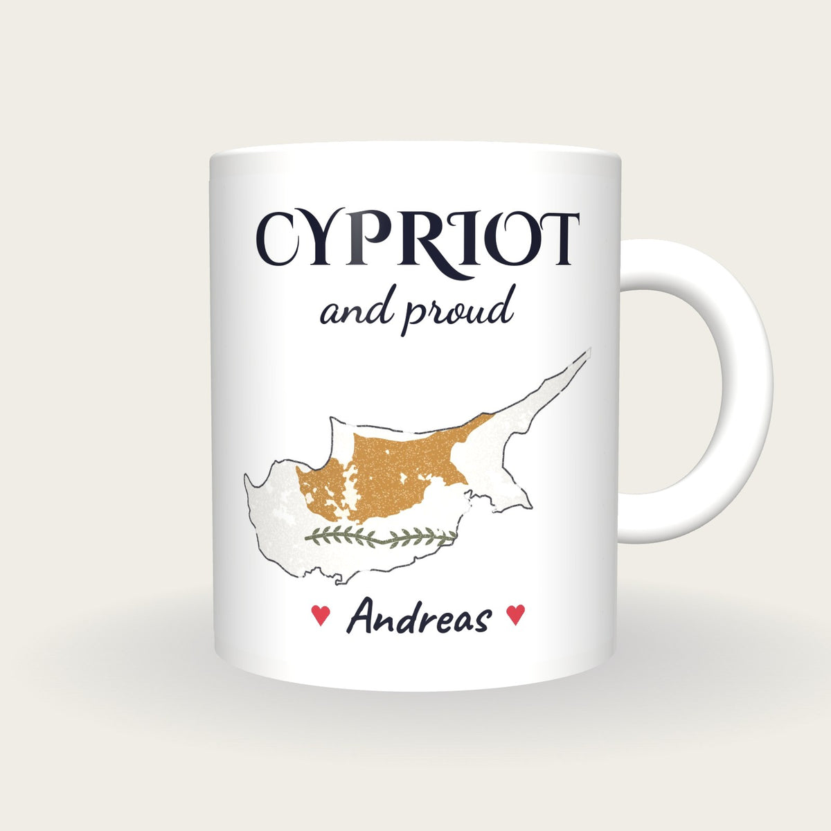 Personalised Cyprus Map Mug, Cypriot And Proud, front