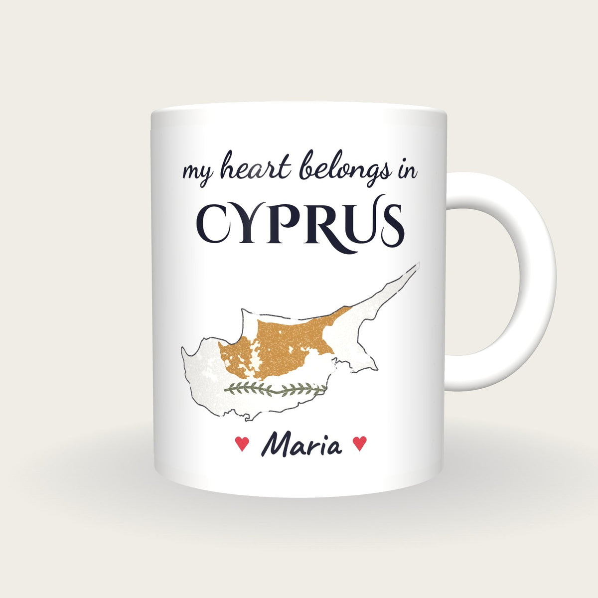 Personalised Cyprus Map Mug, My Heart Belongs In Cyprus, front