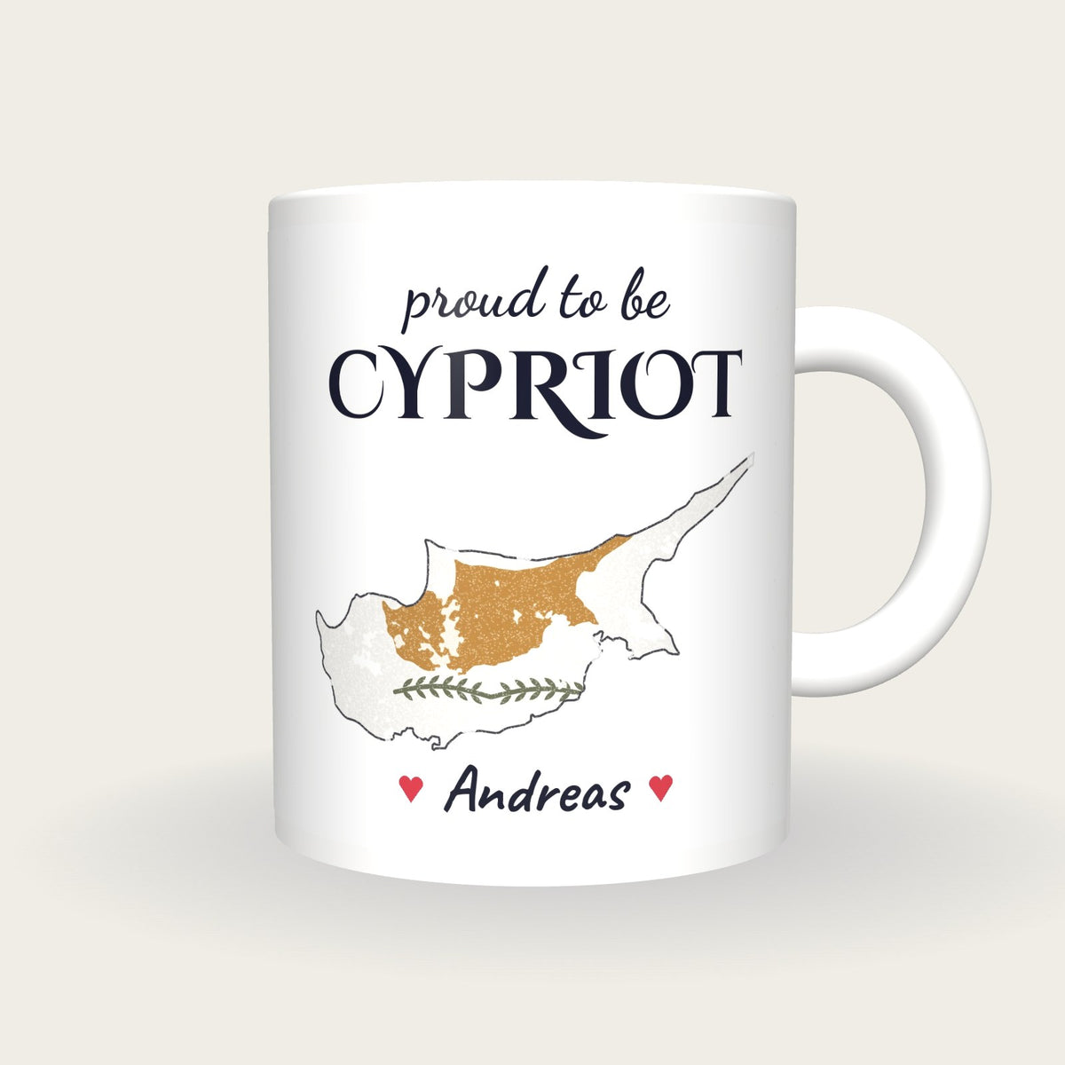 Personalised Cyprus Map Mug, Proud To Be Cypriot, front