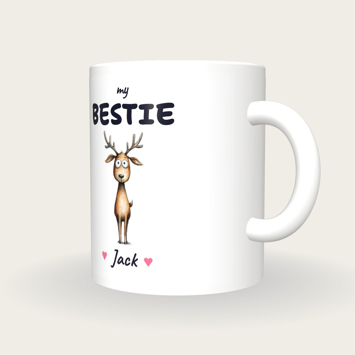 Personalised Deer Mug, My Bestie, three-quarter view