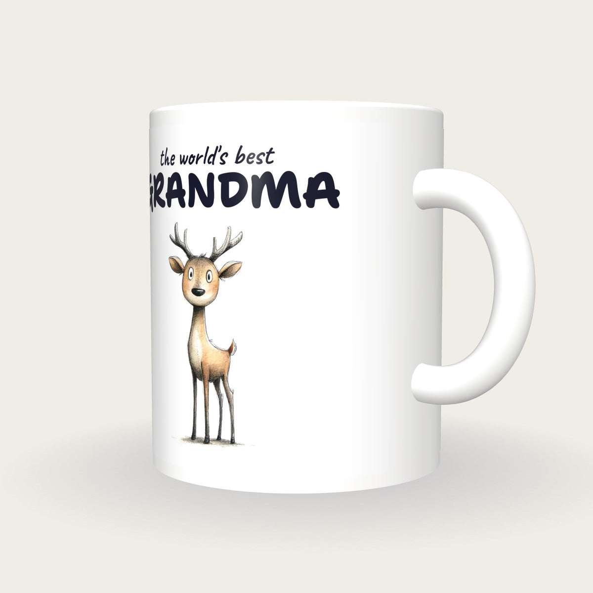 Personalised Deer Mug, Best Grandma, three-quarter view