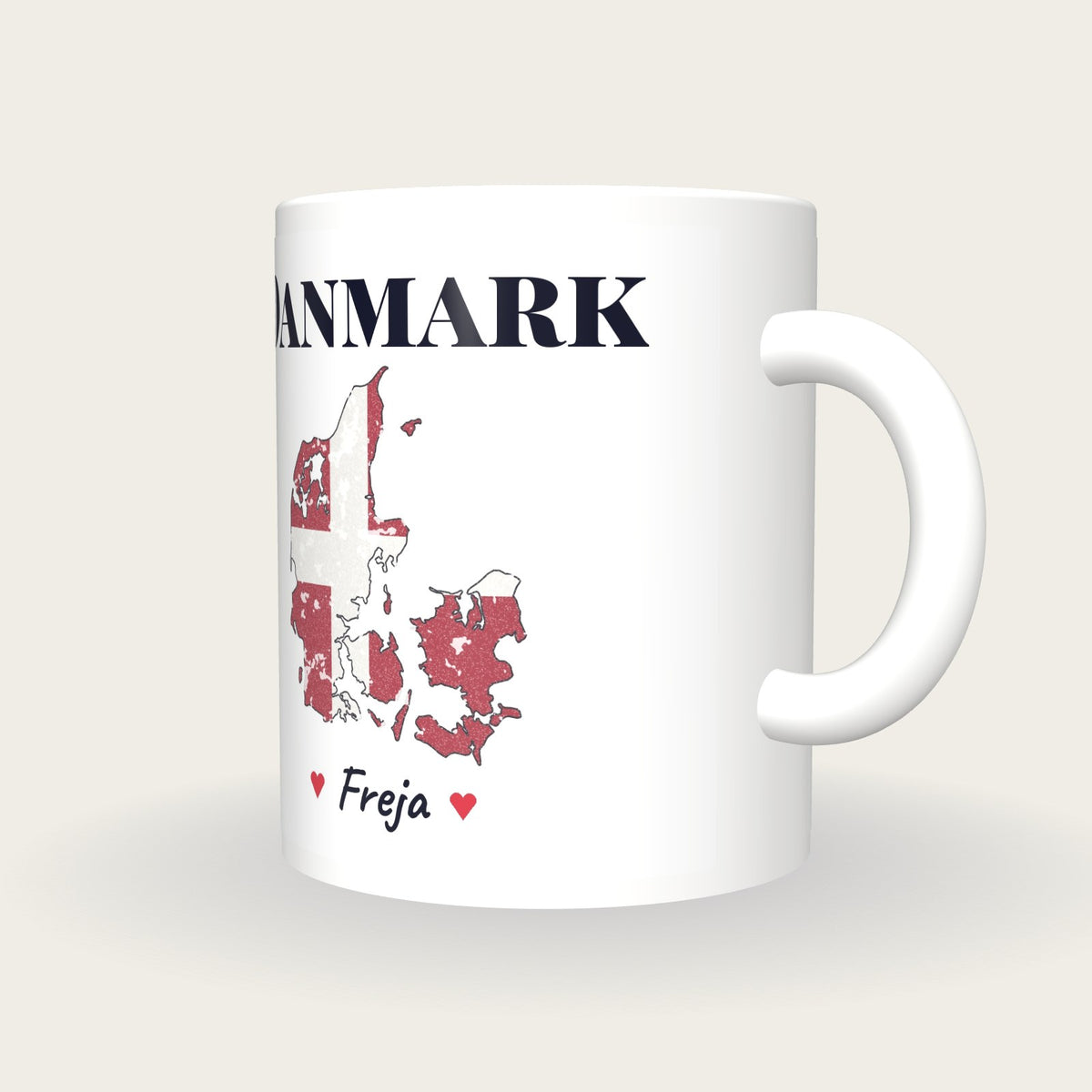 Personalised Denmark Map Mug, Danmark, three-quarter view