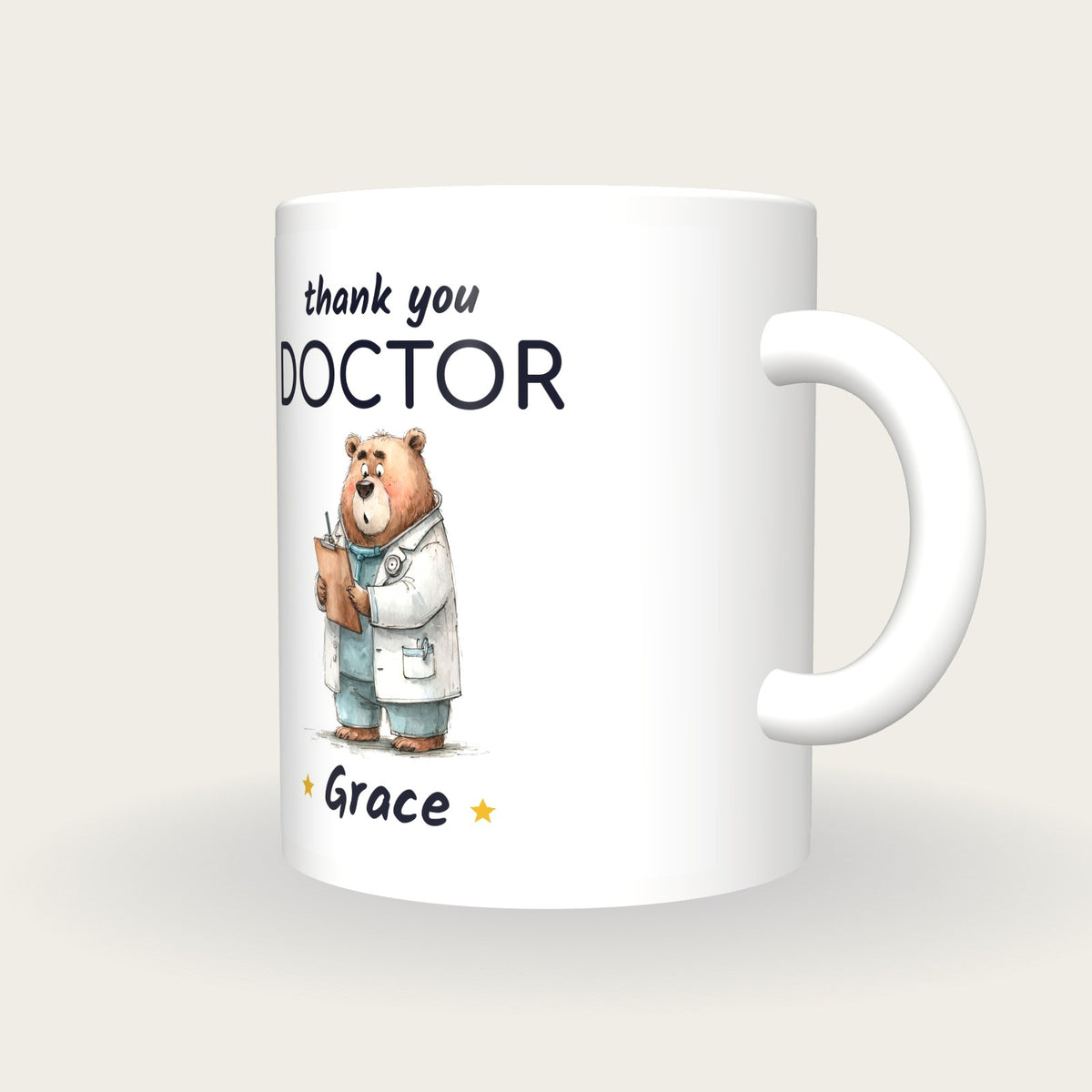Personalised Doctor Bear Mug, Thank You Doctor, three-quarter view