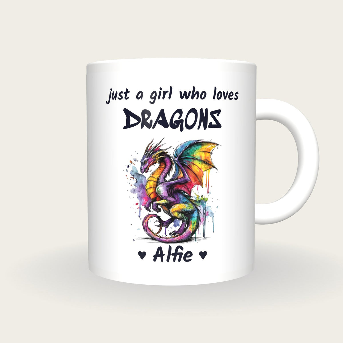 Personalised Dragon Mug, Just A Girl Who Loves Dragons, front
