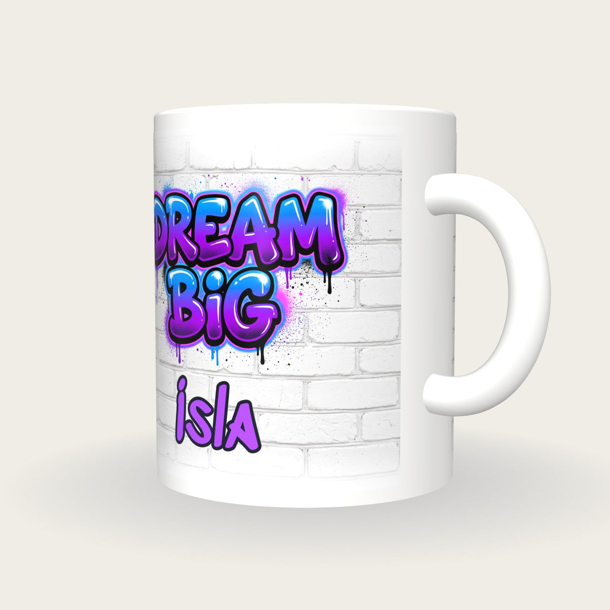 Personalised Dream Big Graffiti Mug, three-quarter view