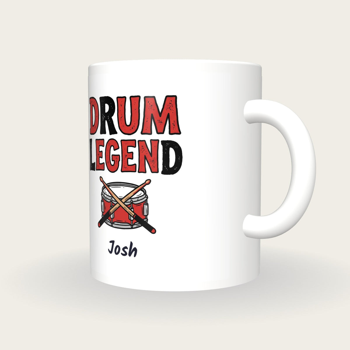 Personalised Drum Legend Mug, three-quarter view