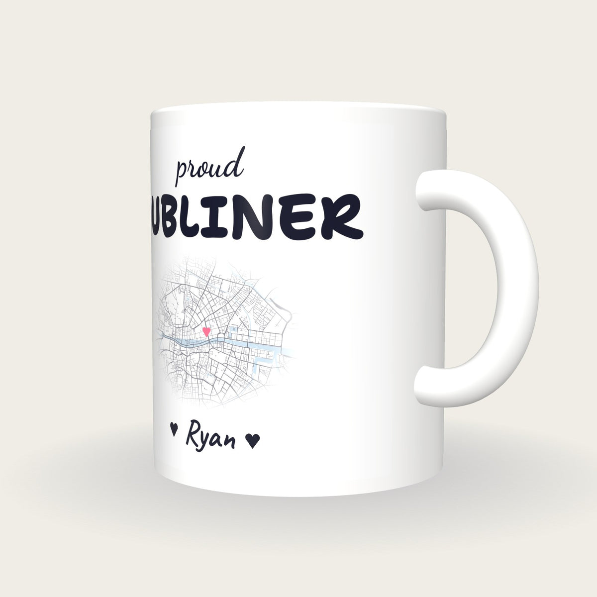 Personalised Dublin Map Mug, Proud Dubliner, three-quarter view
