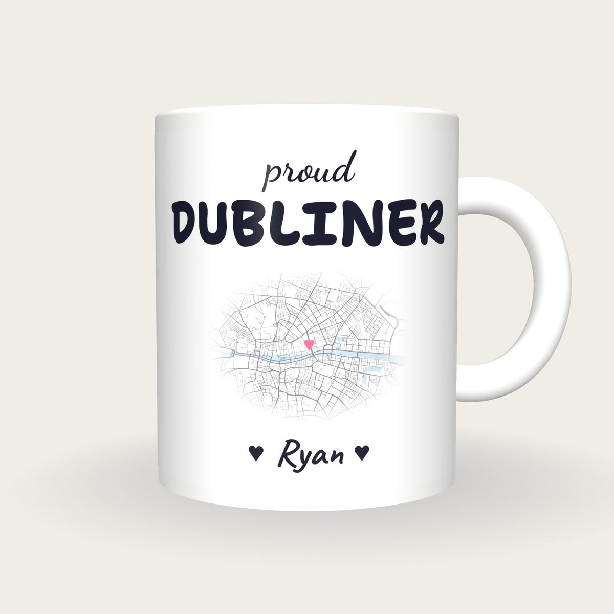 Personalised Dublin Map Mug, Proud Dubliner, front