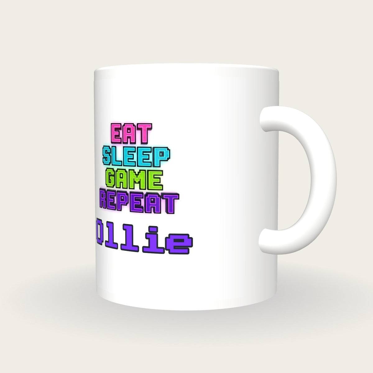 Personalised Eat Sleep Game Repeat Gamer Mug, three-quarter view