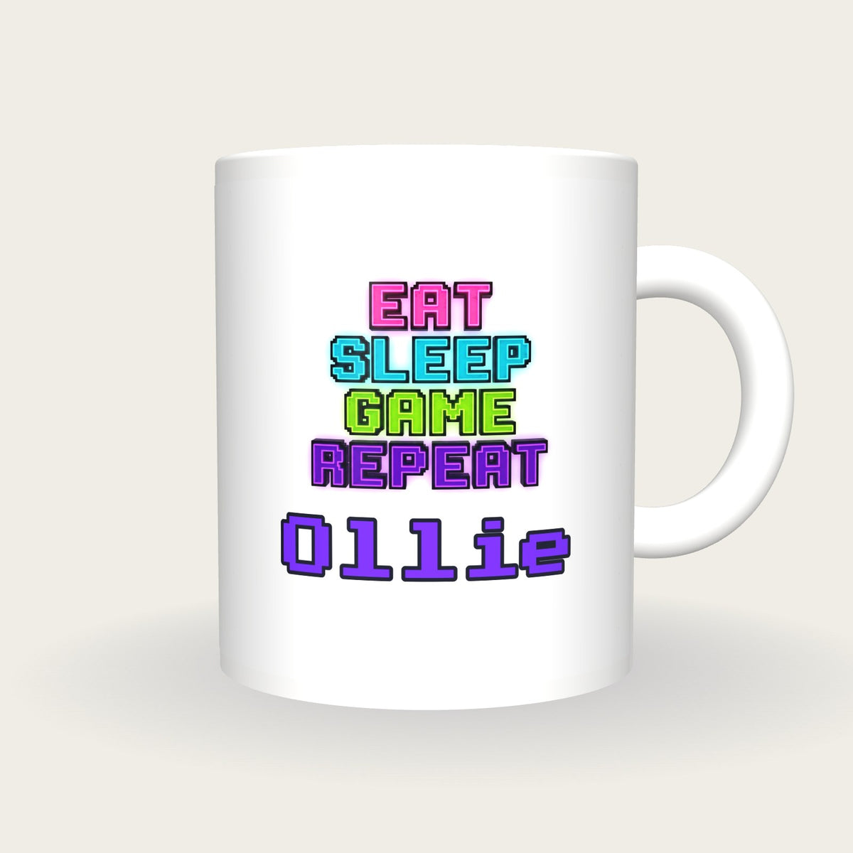 Personalised Eat Sleep Game Repeat Gamer Mug, front