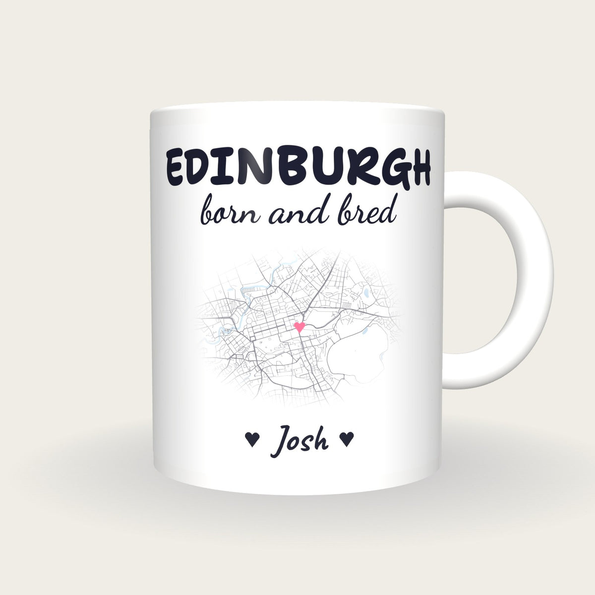Personalised Edinburgh Map Mug, Edinburgh Born And Bred, front
