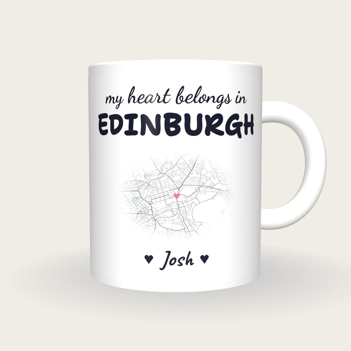 Personalised Edinburgh Map Mug, My Heart Belongs In Edinburgh, front