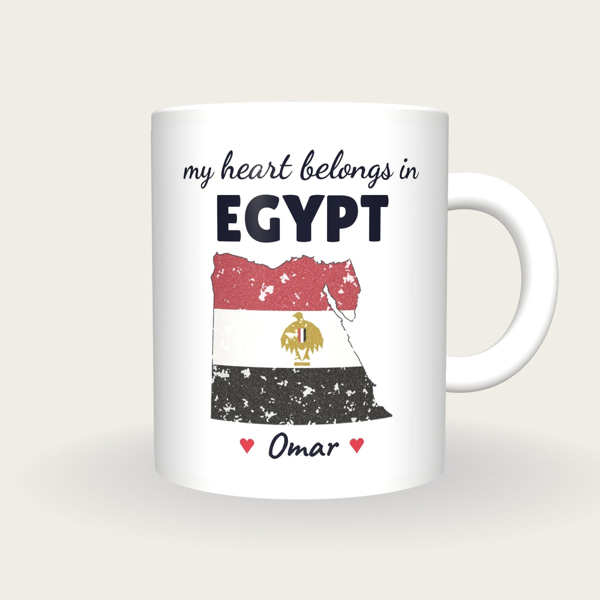 Personalised Egypt Map Mug, My Heart Belongs In Egypt, front