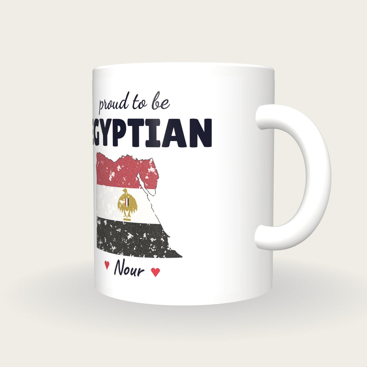 Personalised Egypt Map Mug, Proud To Be Egyptian, three-quarter view