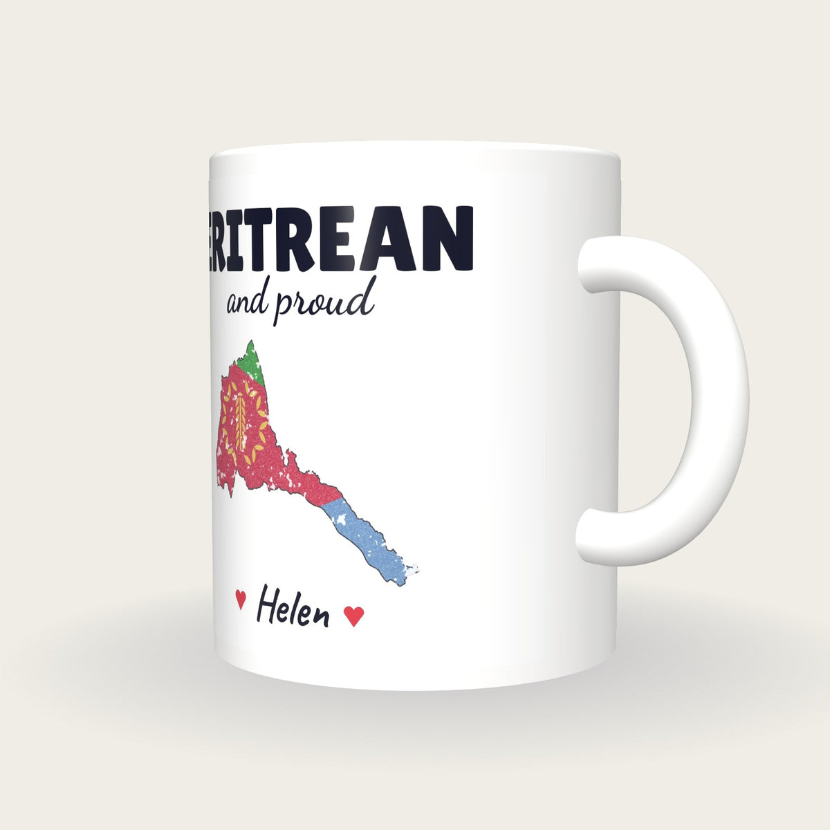 Personalised Eritrea Map Mug, Eritrean And Proud, three-quarter view