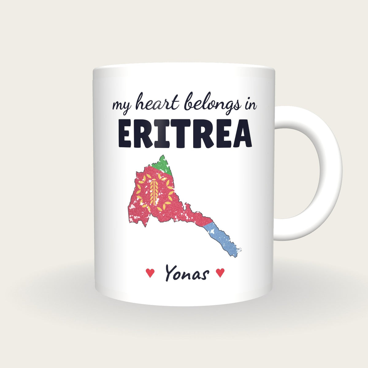 Personalised Eritrea Map Mug, My Heart Belongs In Eritrea, front