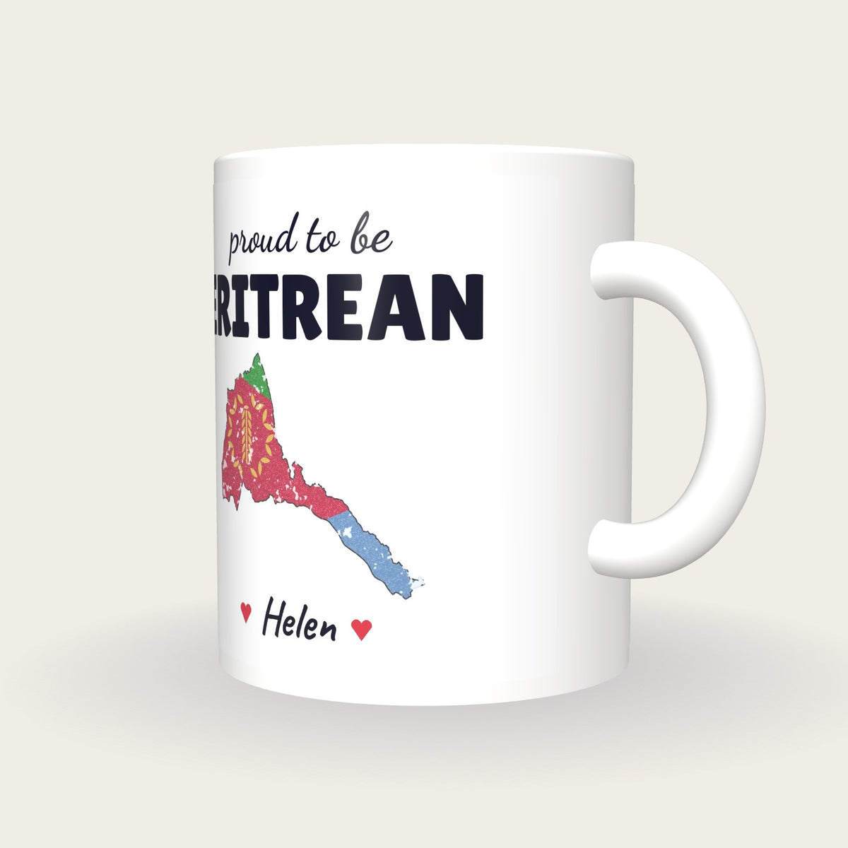 Personalised Eritrea Map Mug, Proud To Be Eritrean, three-quarter view