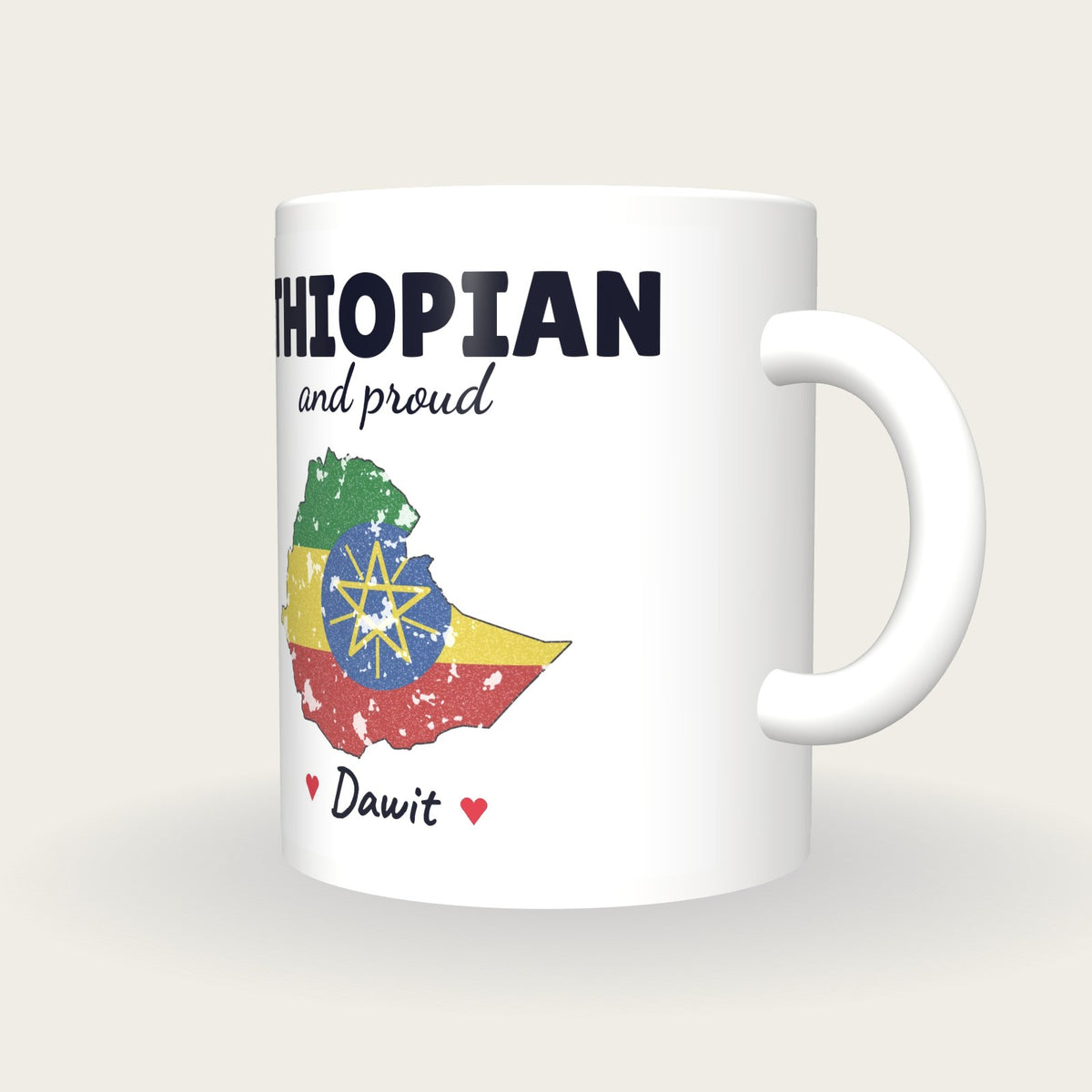 Personalised Ethiopia Map Mug, Ethiopian And Proud, three-quarter view