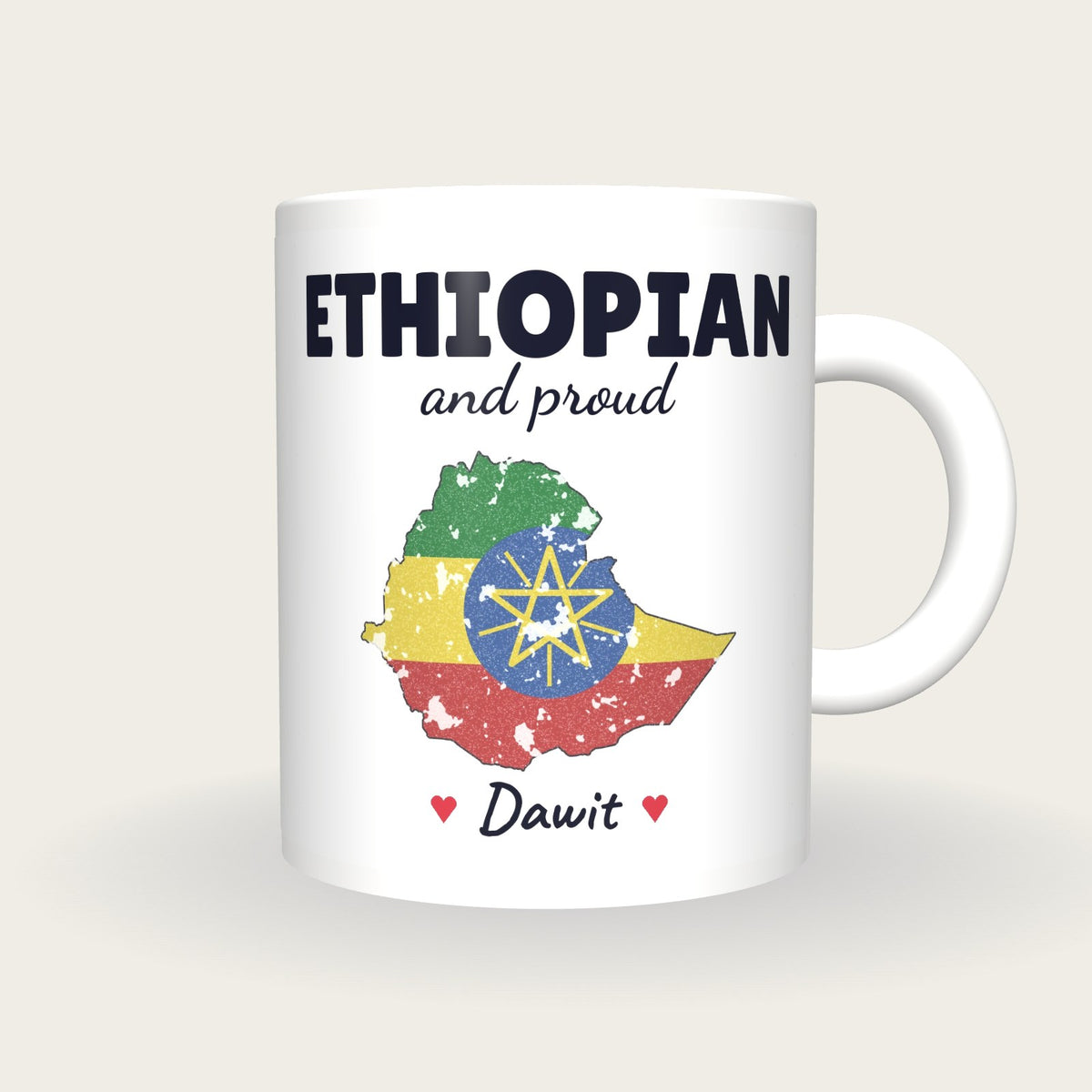 Personalised Ethiopia Map Mug, Ethiopian And Proud, front