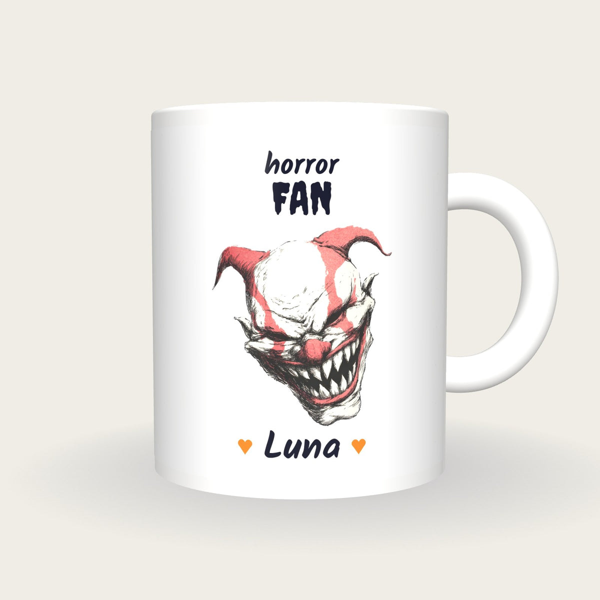Personalised Evil Clown Mug, Horror Fan, front