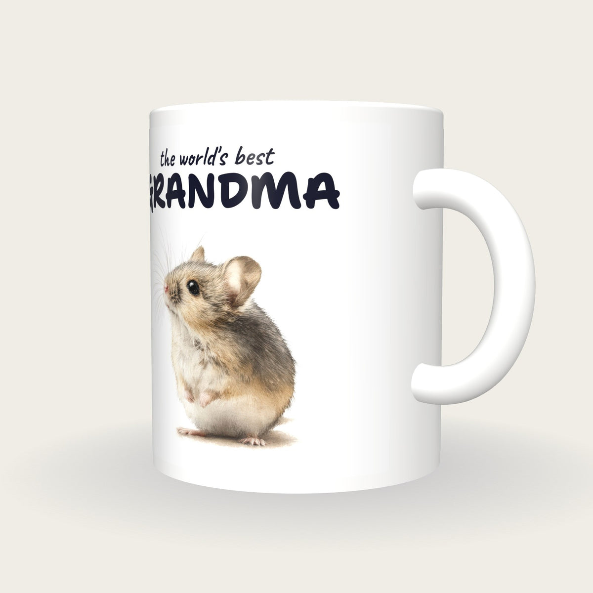 Personalised Field Mouse Mug, Best Grandma, three-quarter view