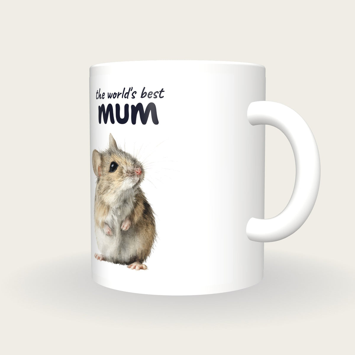 Personalised Field Mouse Mug, Best Mum, three-quarter view