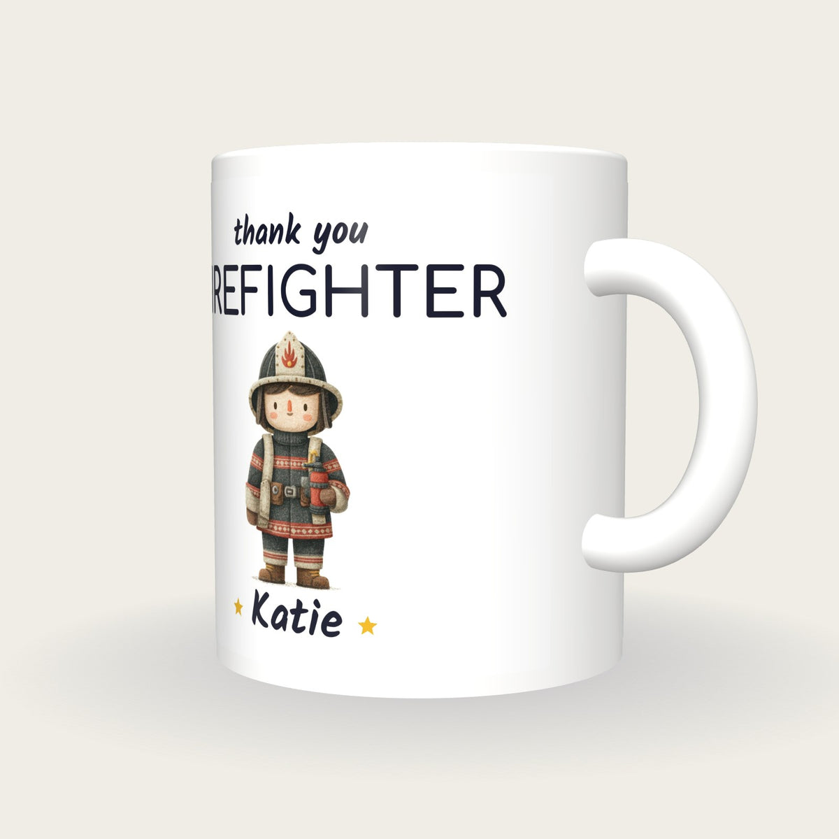 Personalised Firefighter Mug, Thank You Firefighter, three-quarter view