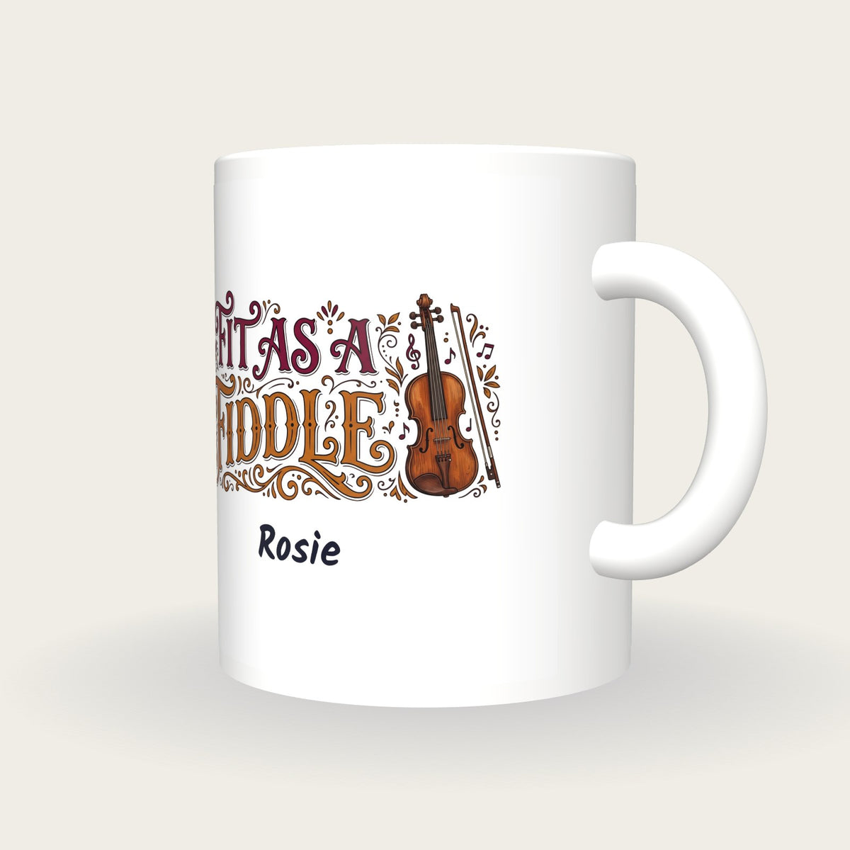 Personalised Fit As A Fiddle Violin Mug, three-quarter view