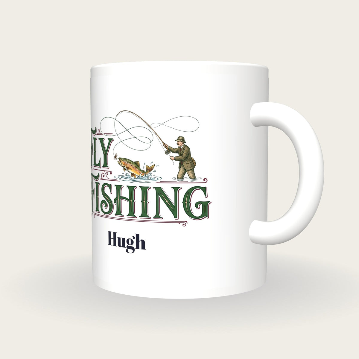 Personalised Fly Fishing Mug, three-quarter view