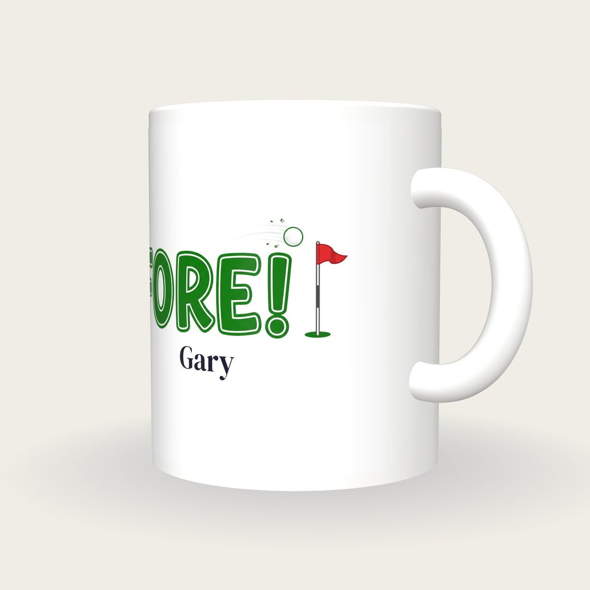Personalised Fore Golf Mug, three-quarter view