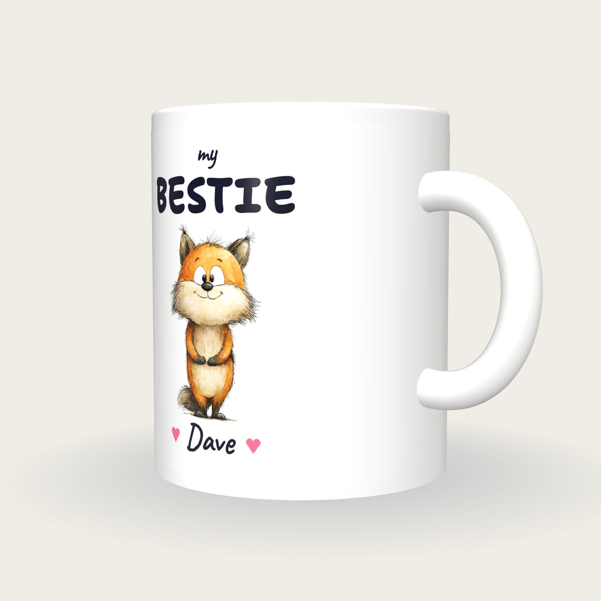 Personalised Fox Mug, My Bestie, three-quarter view