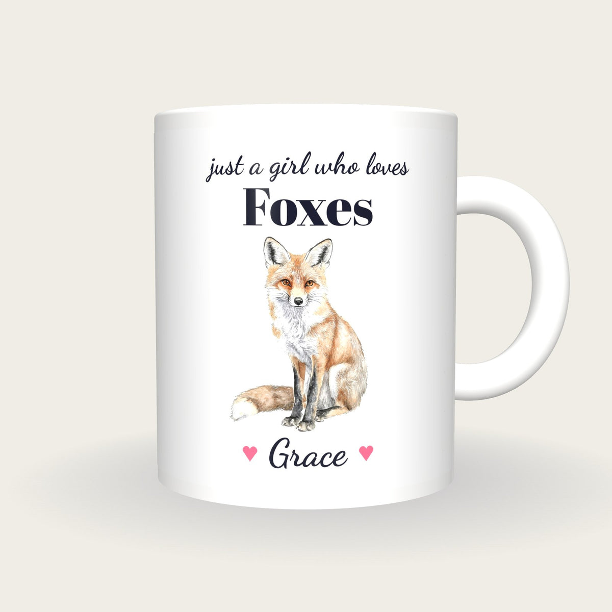 Personalised Fox Mug, Just A Girl Who Loves Foxes, front